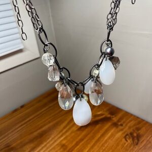 Elegant Black and White Necklace with Crystal Accents